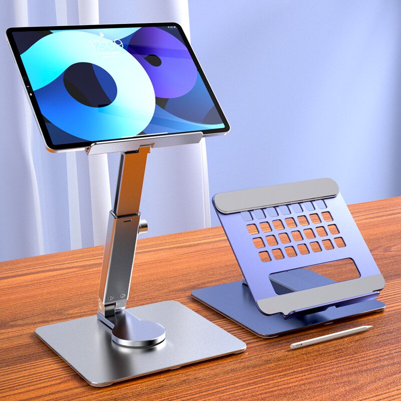Desk Setup Ipad - アルミ製タブレットスタンド360 ° 回転可能な折りたたみ式デスクホルダーマウントライザーipadプロエア用ミニ12.9 4-14インチxiaomiタブ