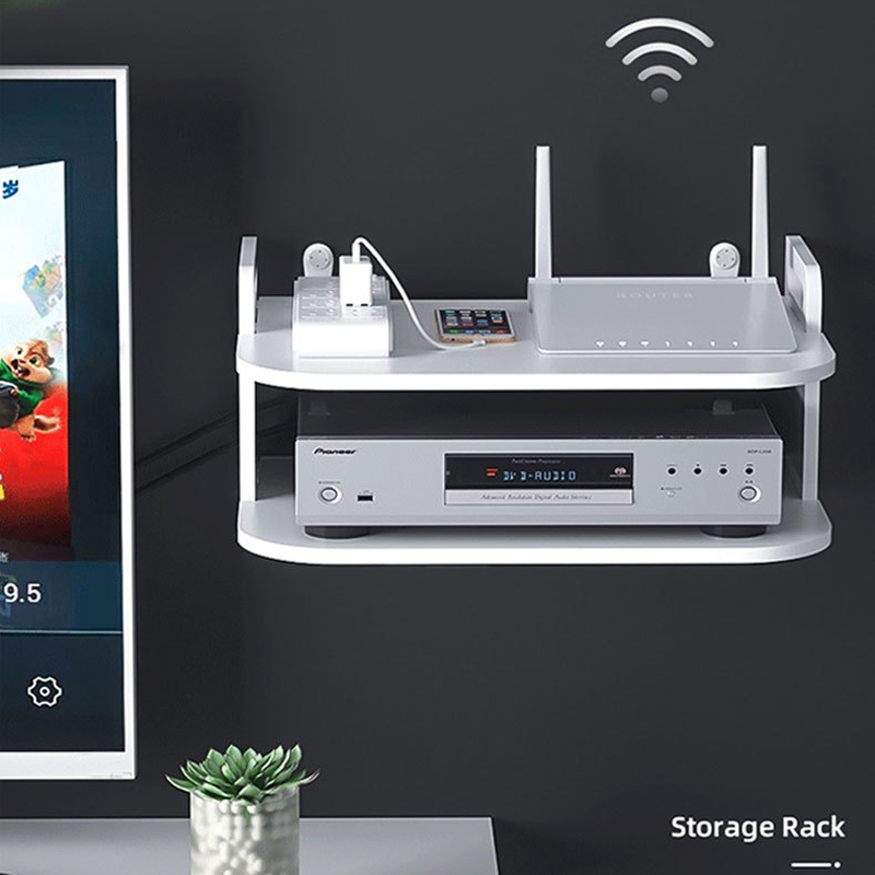 Desk Setup Shelves - 壁掛け式ルーターケーブルオーガナイザーシェルフ、通気性のあるすっきりとした設置、モデム、テレビセットトップボックス、収納ラック、テレビボックス、デスクアクセサリーホルダー