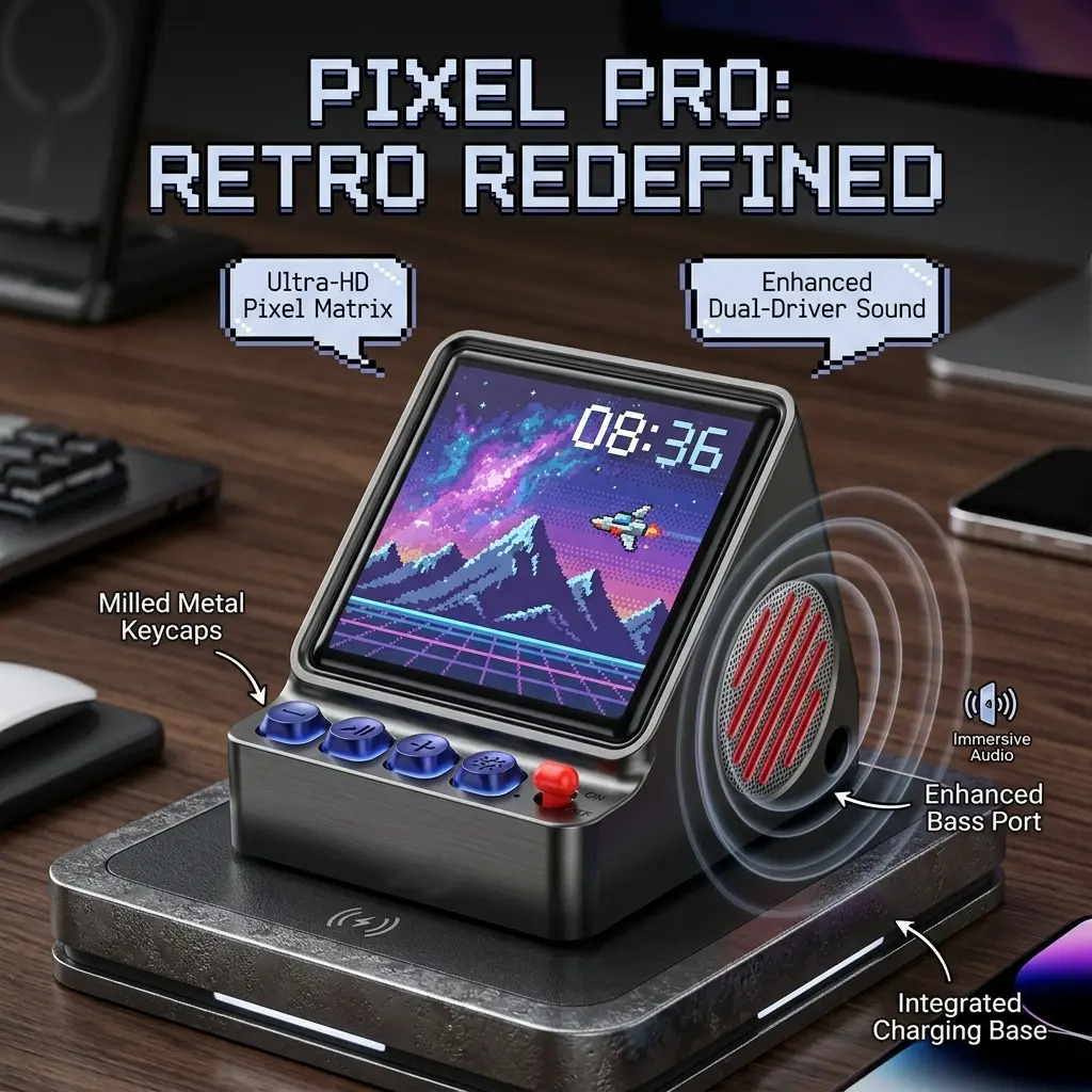 Speaker Desk Setup - レトロピクセルアートプログラマブルLEDディスプレイポータブルスピーカー、DIYカスタムスクリーンゲーミングデスクセットアップオーディオボックス、男性大人向けクリエイティブ寝室装飾サウンドシステム、デュアルドライバーバスミルドメタルキーキャップ