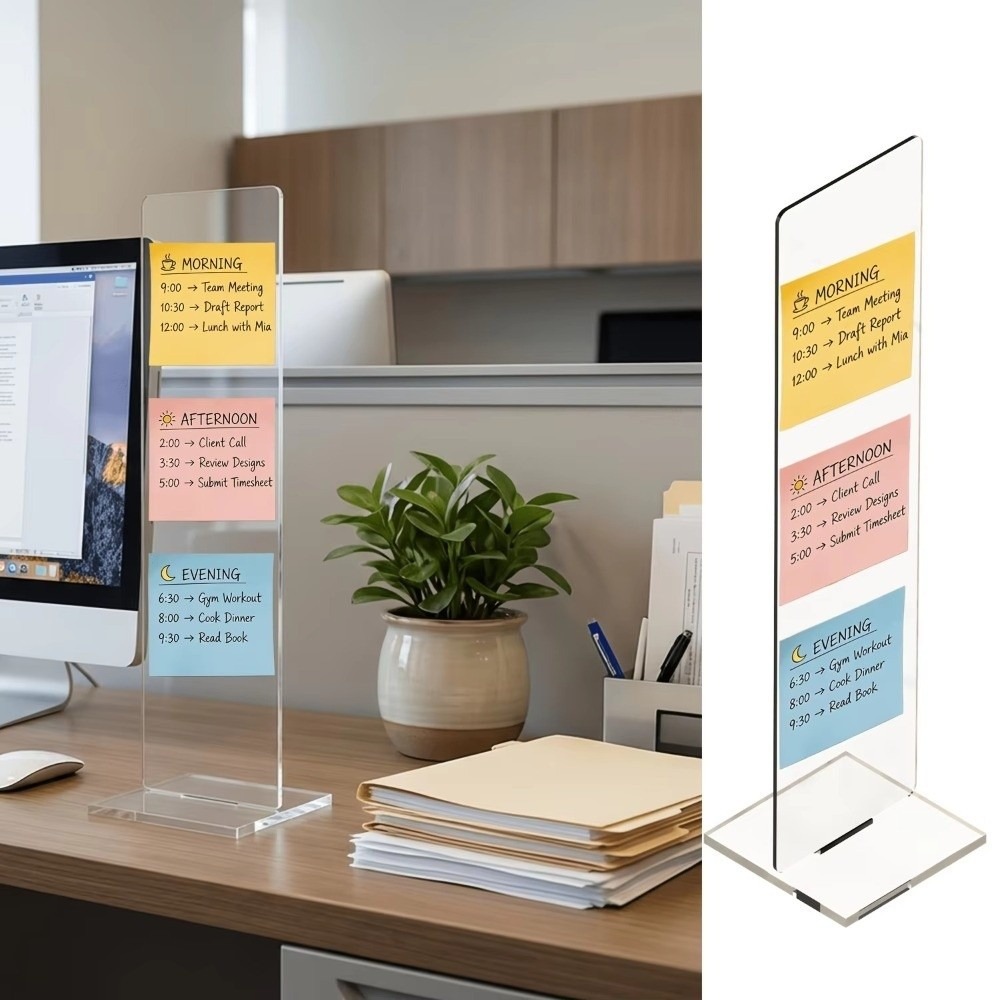 Sticky Memo Holder - 耐久性のあるアクリル製メモメッセージボード、取り外し可能な縦型付箋ホルダー、クリアデスクメッセージボード、ホームオフィス用