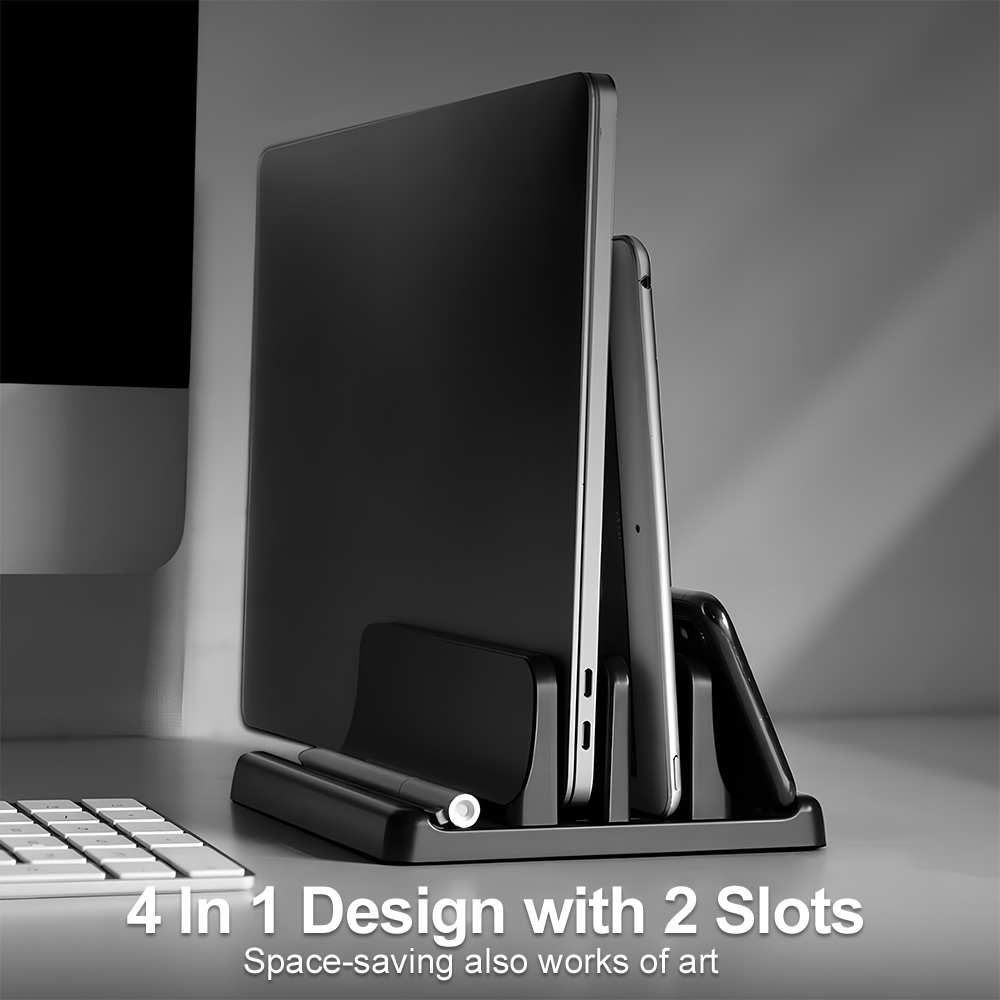 Vertical Laptop Stand - 4in1 ラップトップスタンド垂直調整可能な幅省スペースデスクトップノートブックホルダーユニバーサルラップトップタブレット電話ドックオフィスホーム