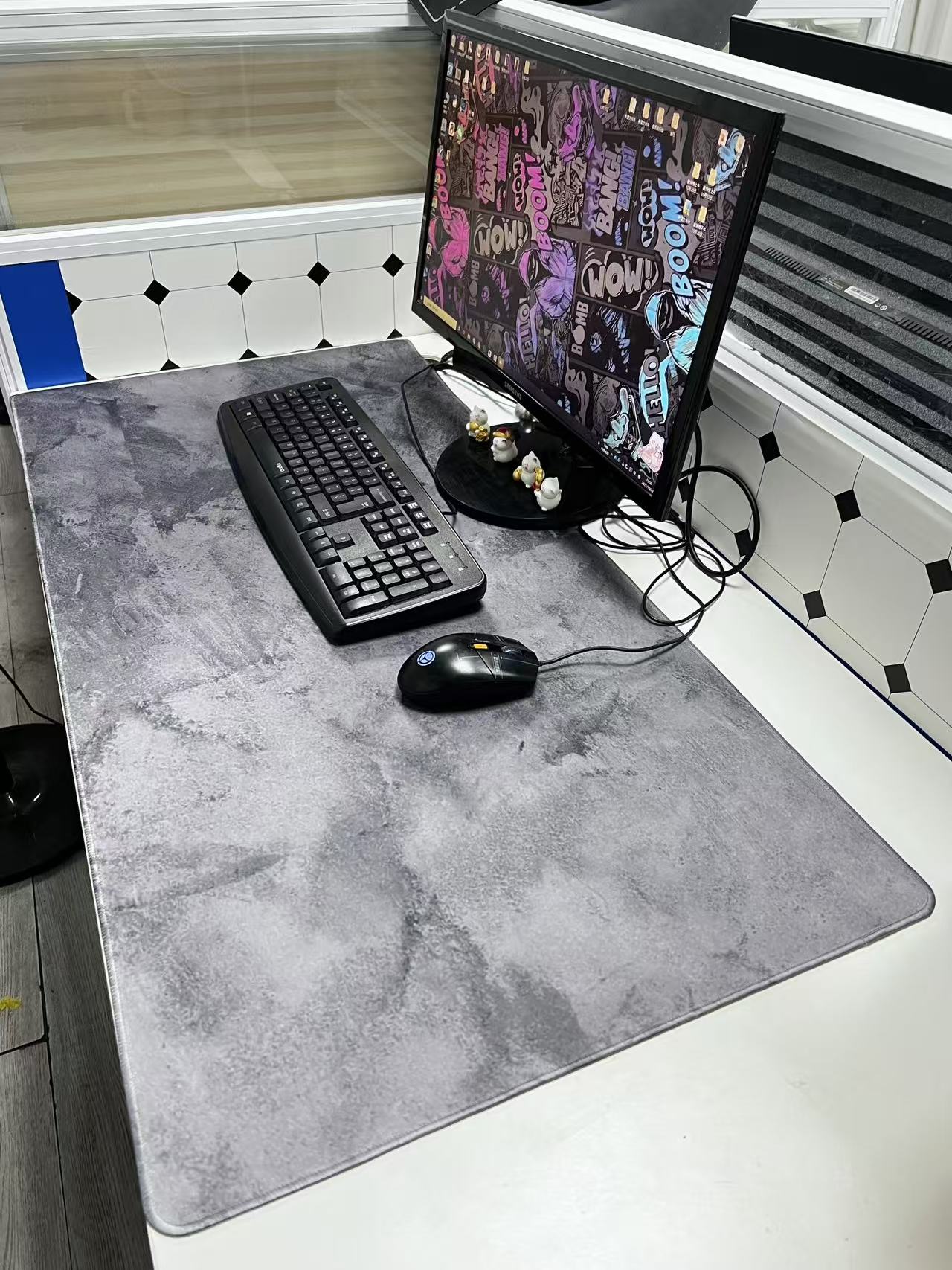 Desk Setup Grey - グレー大理石ビッグマウスパッドマウスパッド大型マウスパッドコンピュータデスクマットデスクトップセットアップゲーマーカーペット装飾マウスパッド敷物