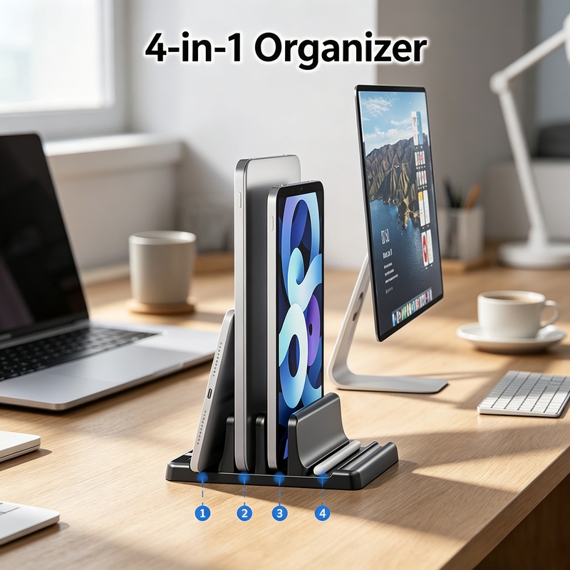 Vertical Laptop Stand - 縦型ノートパソコンスタンド 多スロットノートブック収納ホルダー デスクトップ省スペースタブレットブックオーガナイザー 放熱ドックスタンド