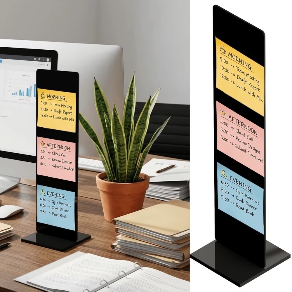 Sticky Memo Holder - アクリル製メモボード、取り外し可能な縦型付箋ホルダー、クリアモニターサイドノートホルダー、ホームオフィス用