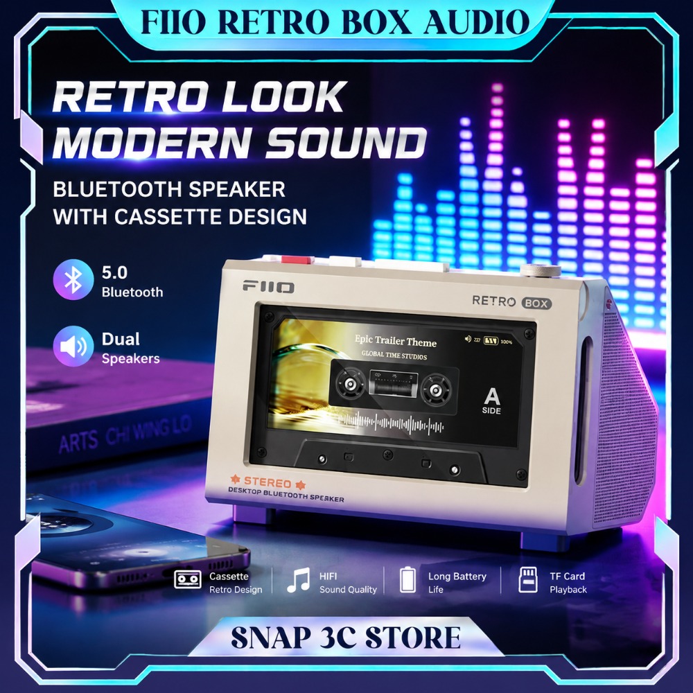 Speaker Desk Setup - FiiO RETRO BOX カセットスタイル Bluetooth ステレオスピーカー
