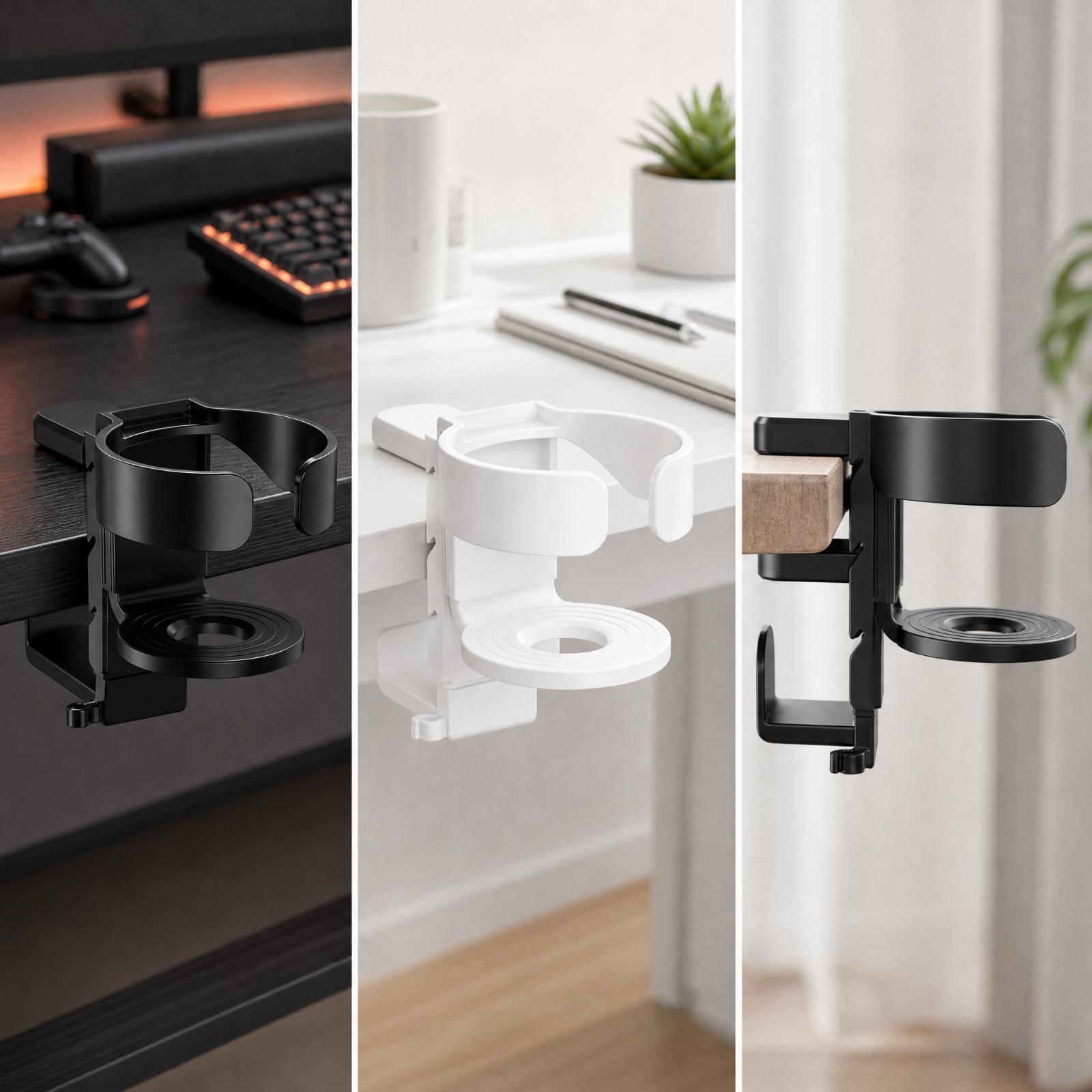 Desk Setup Shelves - デスク用ヘッドホンスタンド。メガネホルダーとペーパーカップホルダー付き。デスクに取り付け可能な棚型。ABS素材製。ワークステーションの設置に最適。