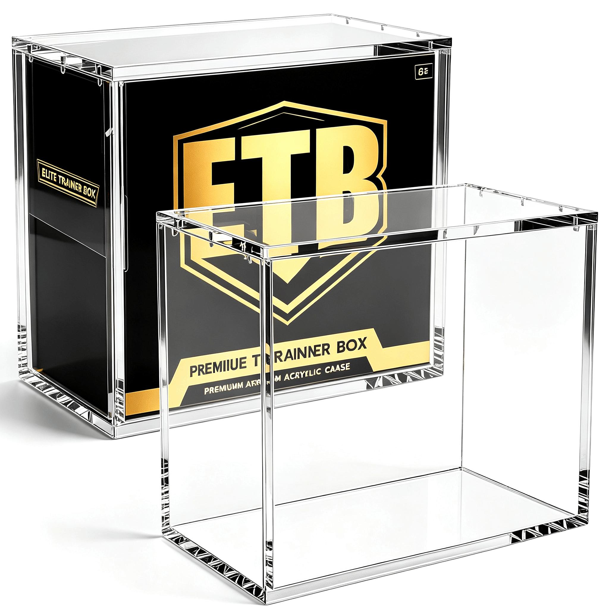 Desk Setup Shelves - 8mm+5mm厚の透明アクリル製ディスプレイケース。磁石付きの金属製蓋、紫外線・傷防止加工。積み重ねて収納できる防塵ケース。TCGトレーディングカード、未開封のブースターボックス、希少なコレクションアイテムの保管に。デスクや収納棚、趣味の部屋での展示に最適。カード愛好家へのギフトにも。