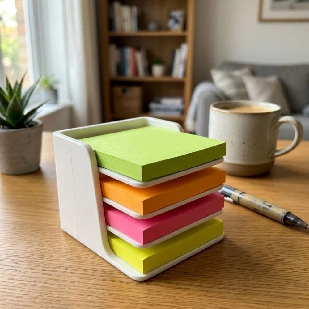 Sticky Memo Holder - 積み重ね可能な付箋ホルダー プラスチック製安定ベース メモパッドホルダー 転倒防止 3Dプリント製スクエアノート デスクトップ用