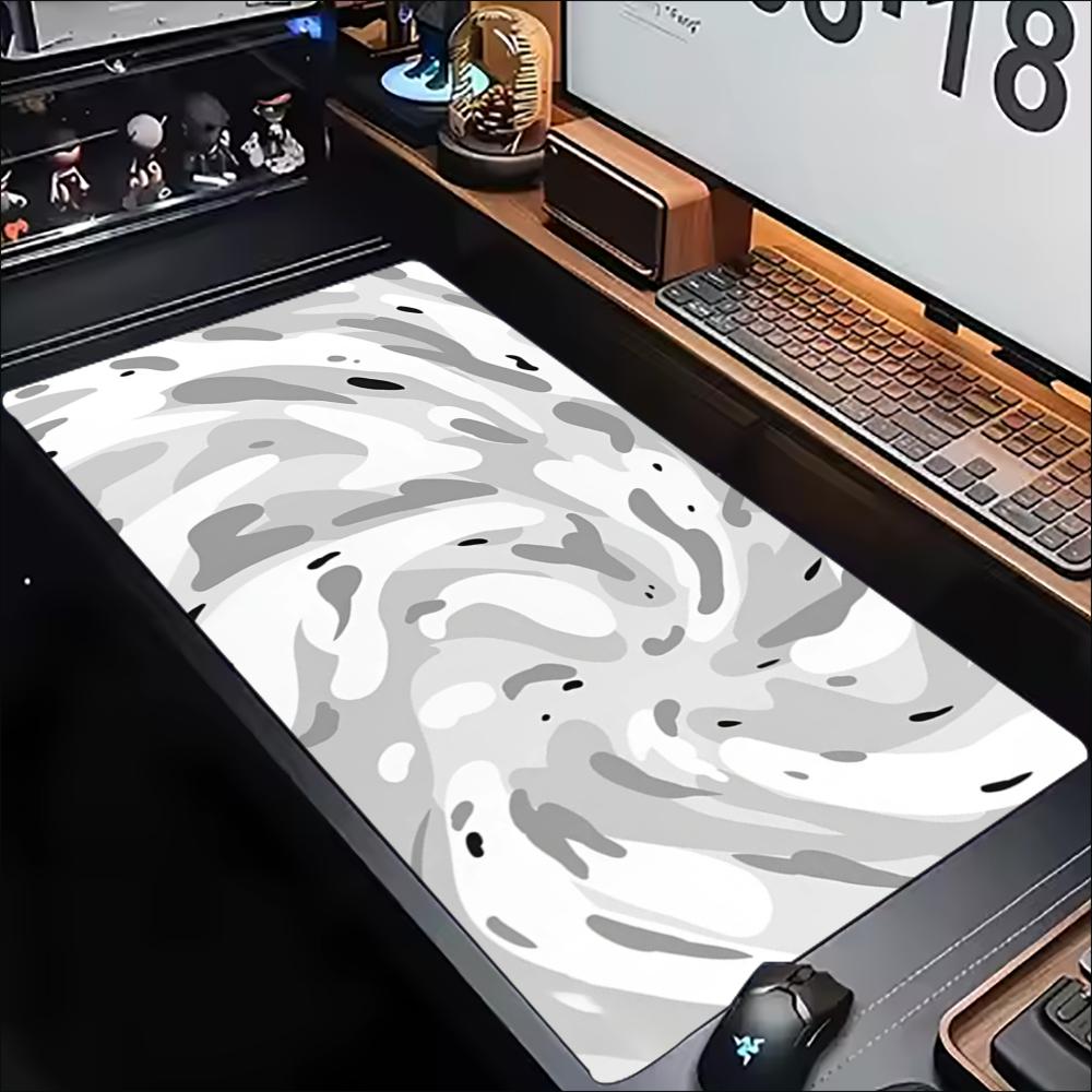 デスクマット グレー ホワイト 地形学模様 スワールプリント - Desk Setup Grey のレビューと価格