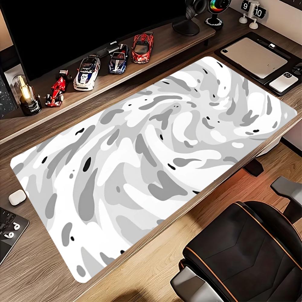 デスクマット グレー ホワイト 地形学模様 スワールプリント - Desk Setup Grey のレビューと価格
