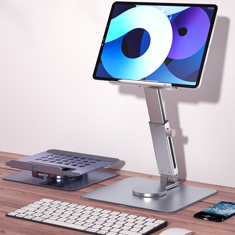 アルミ製タブレットスタンド360 ° 回転可能な折りたたみ式 - Desk Setup Ipad のレビューと価格