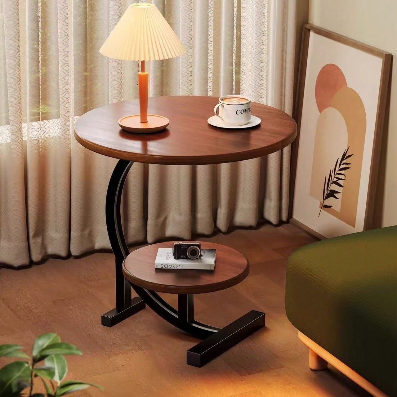 丸型C字型収納テーブル（下段棚付き）- 無垢材とMDF構造、 - Desk Setup Shelves のレビューと価格