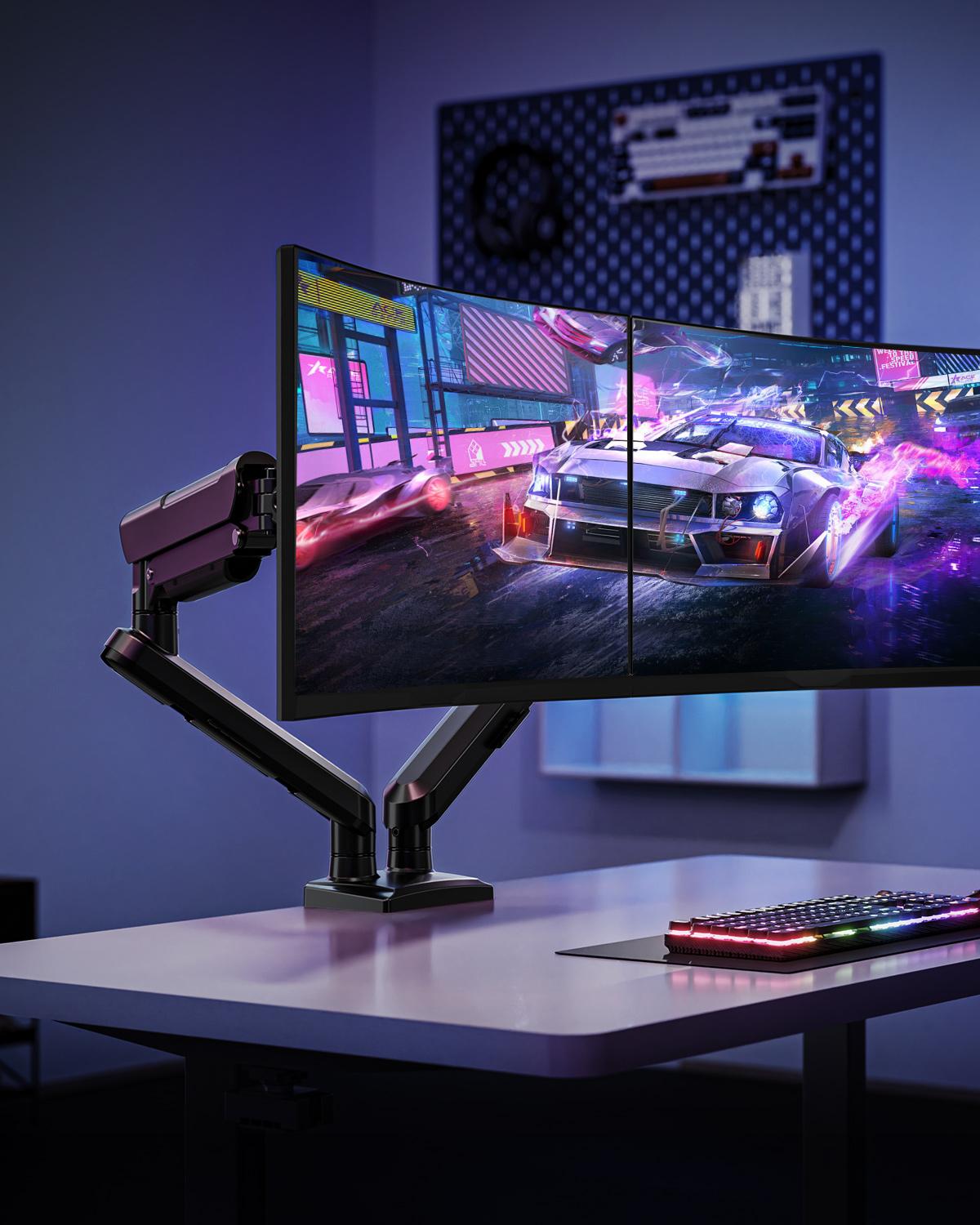 人間工学に基づいた、13～32インチのPCモニターに対応した - Desk Setup Dual Monitor のレビューと価格