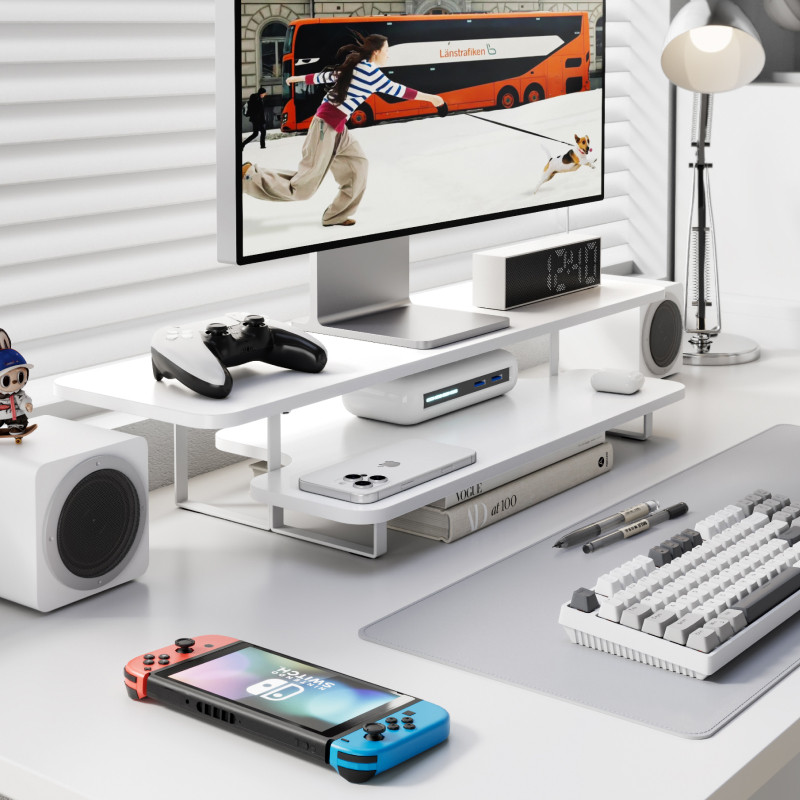 ウォールナット仕上げモニタースタンドライザー無垢材デスクトッ - Desk Setup Monitor And Laptop のレビューと価格