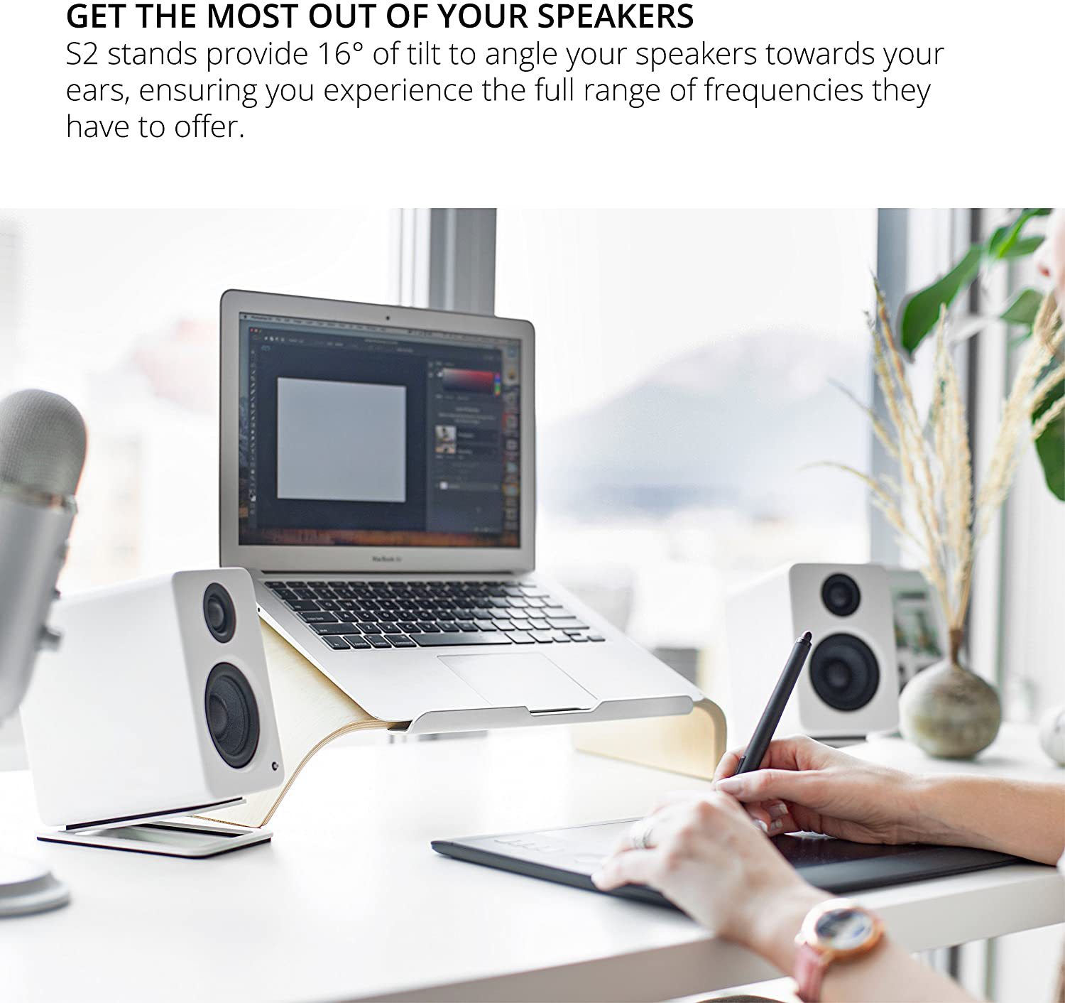 2 個のデスクトップスピーカースタンド、中型本棚スピーカー用 - Speaker Desk Setup のレビューと価格