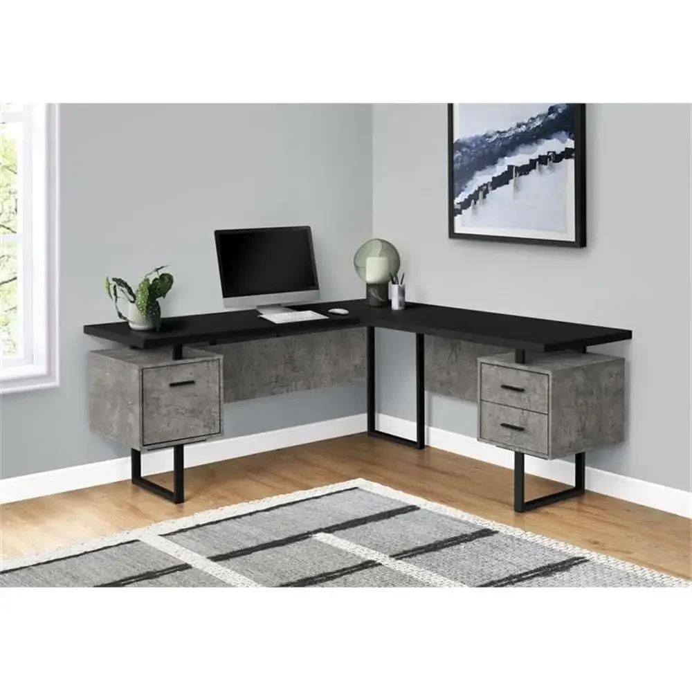 L字型70cmコンピューターデスク、収納付き、ホームオフィス - Desk Setup Grey のレビューと価格