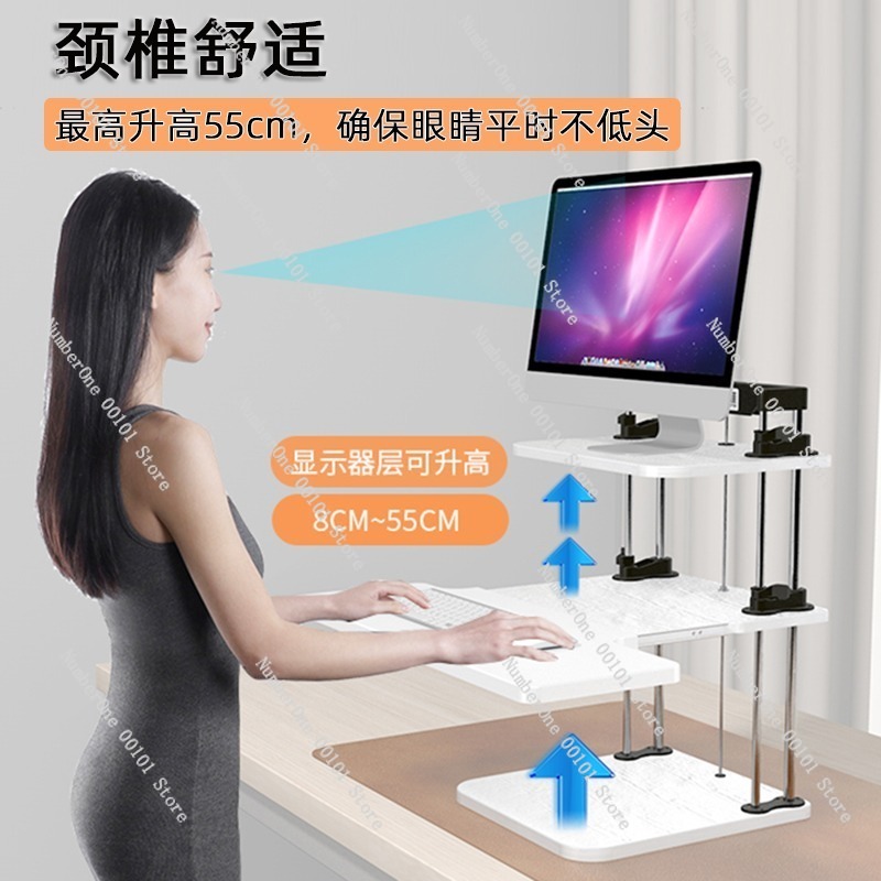 デスクトップワークステーション用の高さ調節可能なスタンディン - Desk Setup Monitor And Laptop のレビューと価格