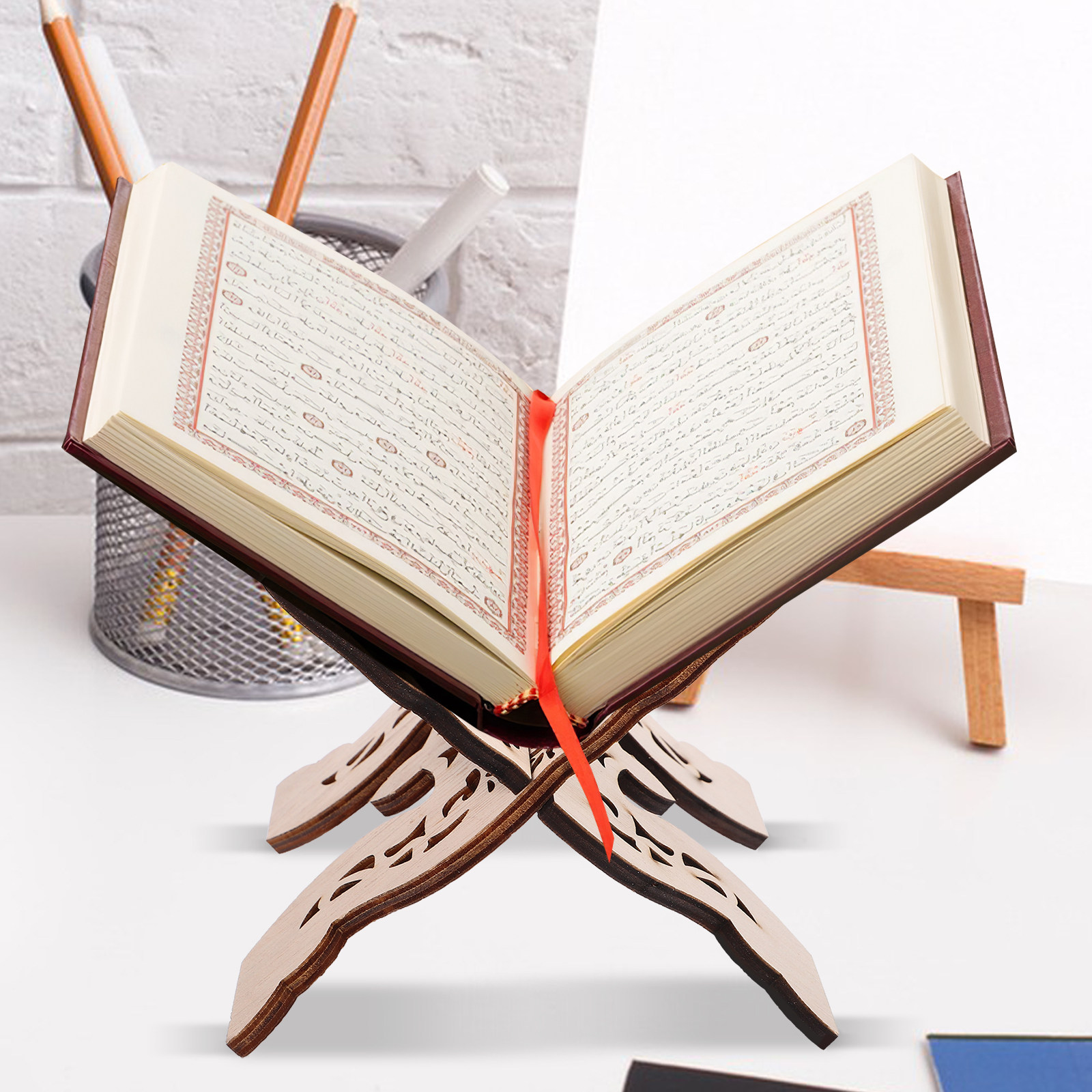 木製デスクトップ読書スタンド 聖書ホルダー コーランラック  - Desk Setup Shelves のレビューと価格