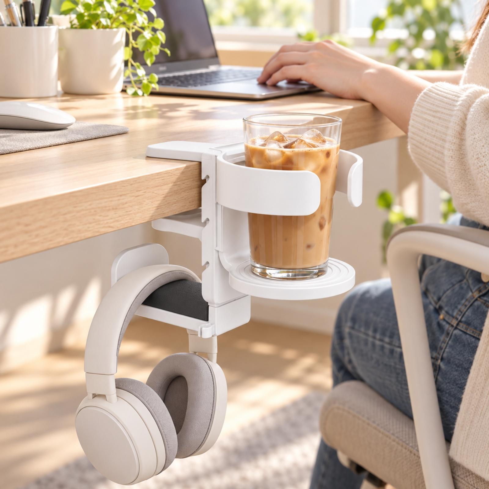 デスク用ヘッドホンスタンド。メガネホルダーとペーパーカップホ - Desk Setup Shelves のレビューと価格