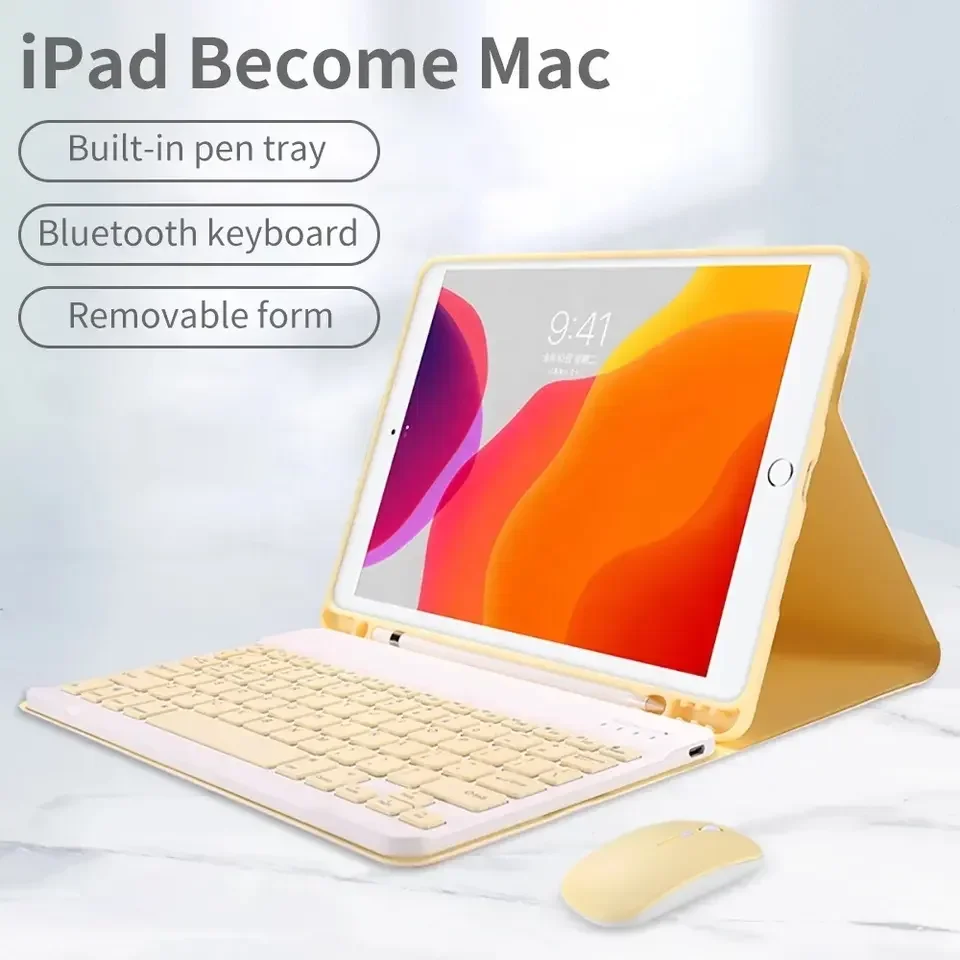 Bluetoothキーボードとマウスホルダー付きの磁気レザー - Desk Setup Ipad のレビューと価格