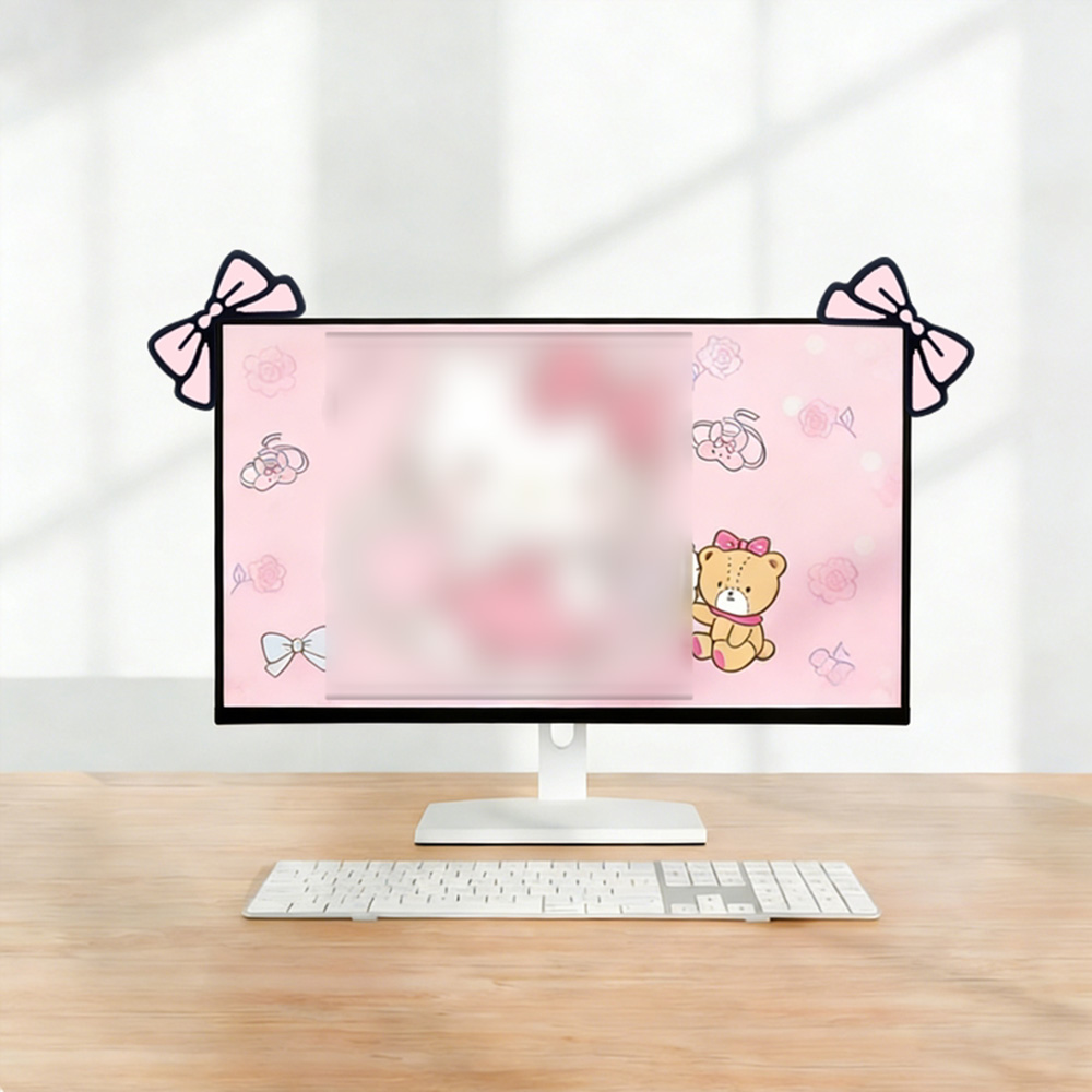 かわいいピンクのリボンモニターデコレーション、可愛いスクリー - Desk Setup Monitor And Laptop のレビューと価格